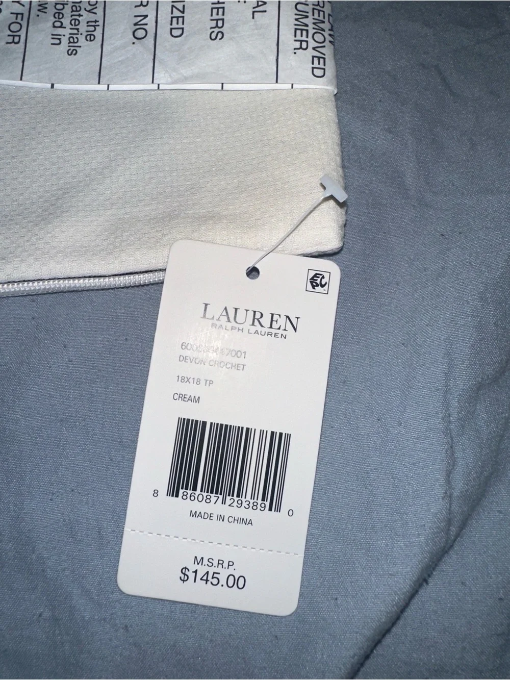 Polo by Ralph Lauren White Decorative Pillow Sham with Textured Bands